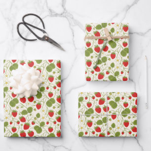 Erdbeerblüten- und Beerenmuster Geschenkpapier Set