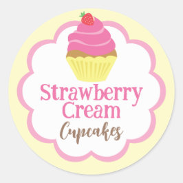 Erdbeercreme-Cupcake-Scallop-Etikett Runder Aufkleber