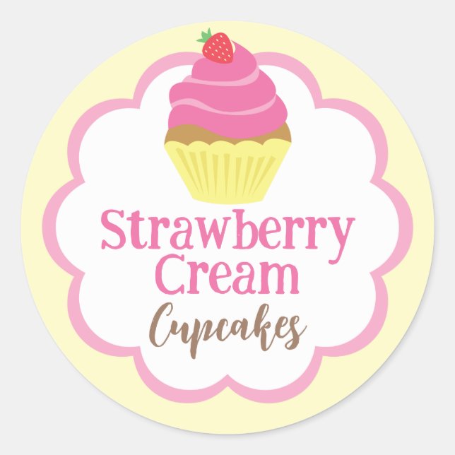 Erdbeercreme-Cupcake-Scallop-Etikett Runder Aufkleber (Vorderseite)