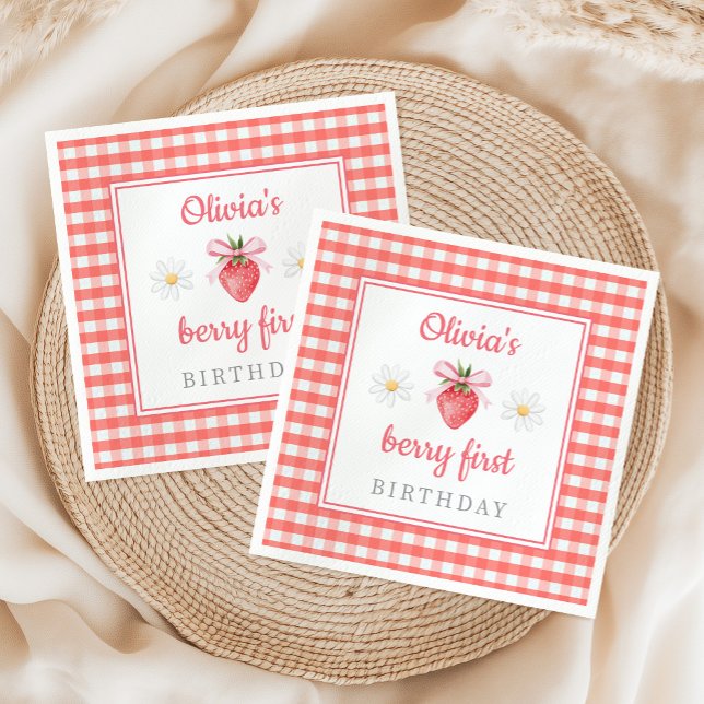 Erdbeere 1. Geburtstag Beere Erster Geburtstag  Serviette (Strawberry 1st Birthday Berry First Birthday Napkins)
