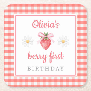Erdbeere 1. Geburtstag Berry Erster Geburtstag Rechteckiger Pappuntersetzer