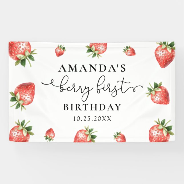 Erdbeere 1. Geburtstag Berry Sweet One  Banner (Horizontal)