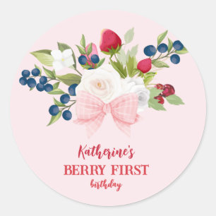 Erdbeere 1. Geburtstag Berry Sweet Pink Runder Aufkleber