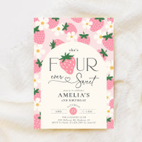 Erdbeere 4. Geburtstag Four Ever Sweet Pink