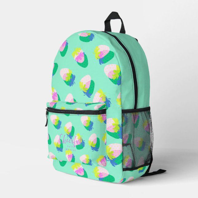 Erdbeere Aquamarin Bedruckter Rucksack (Rückseitige Ecke Rechts)