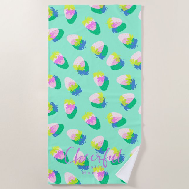 Erdbeere Aquamarin Strandtuch (Vorderseite)