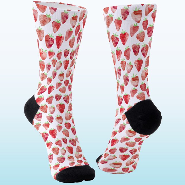 Erdbeere Aquarell Socken (Strawberry strawberries watercolor pattern socks for a cook, chef or foodie)
