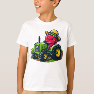 Erdbeere auf einem grünen Traktor - Bauernspass T-Shirt