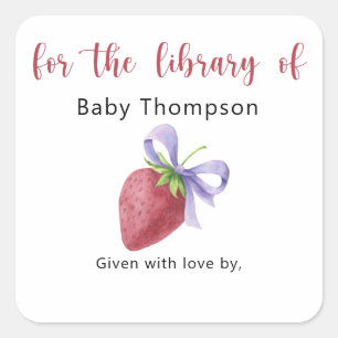 Erdbeere - Baby Shower Exlibris, Bücher für Baby Quadratischer Aufkleber