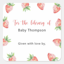Erdbeere - Babydusche Buchzeichen, Babybücher Quadratischer Aufkleber