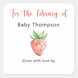 Erdbeere - Babydusche Buchzeichen, Babybücher Quadratischer Aufkleber