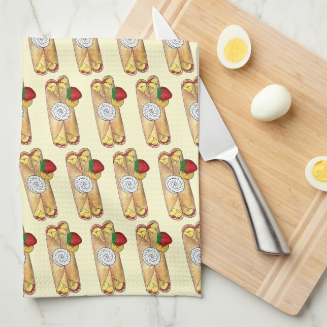 Erdbeere Banana Crêpe Pancake Französischer Lebens Geschirrtuch (Viertel Falte)