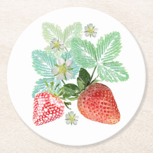 Erdbeere, Beere, rot, frisch, reif, süß, Essen, Runder Pappuntersetzer