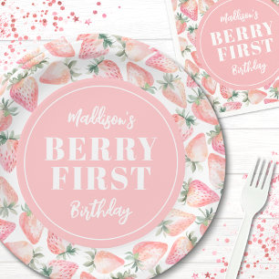 Erdbeere Berry Erste 1. Geburtstagsfeier Pappteller