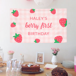 Erdbeere Berry Erste 1. Süße Baby Rosa Geburtstag Banner