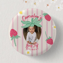 Erdbeere Berry Erster Geburtstag Button mit Foto