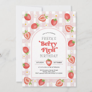 Erdbeere Berry First Girl 1. Geburtstag Einladung