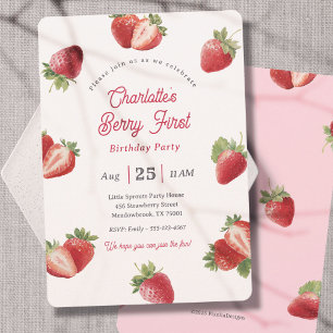 Erdbeere Berry First Girl 1. Geburtstag Einladung