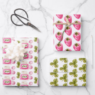 Erdbeere Berry Fruit Jam Wrapping Paper Set 3 Geschenkpapier Set