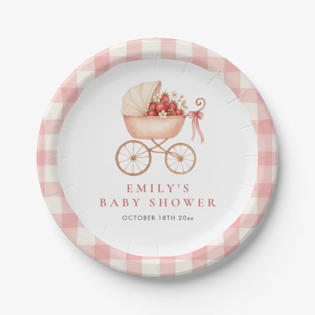 Erdbeere Berry Sweet Baby Shower Pappteller (Vorderseite)