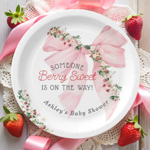 Erdbeere Berry Sweet Pink Schleife Baby Shower Pappteller