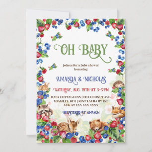 Erdbeere Blaubeere und Tiere Baby Shower Einladung