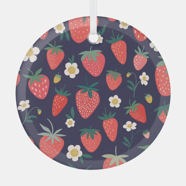 Erdbeere Blume & Früchte: Dekoratives Muster Ornament Aus Glas (Vorderseite)