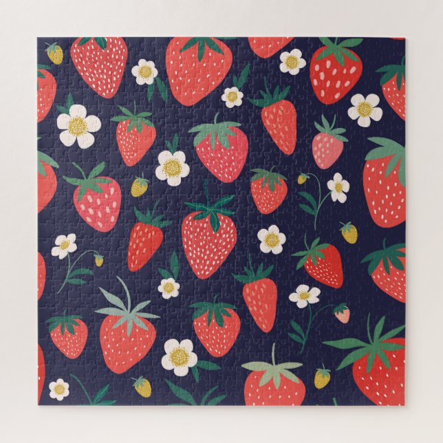Erdbeere Blume & Früchte: Dekoratives Muster Puzzle (Vertikal)