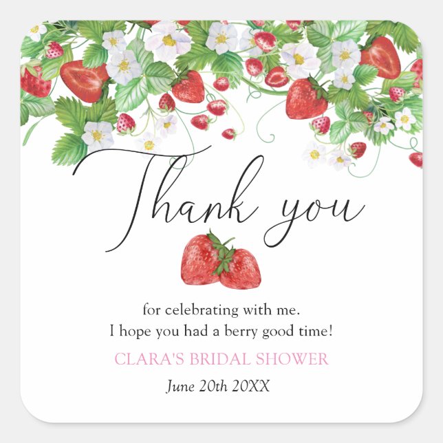 Erdbeere-Brautparty Quadratischer Aufkleber (Vorderseite)