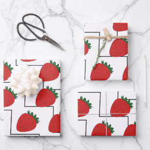 Erdbeere Chevron Streifen Geschenkpapier Set