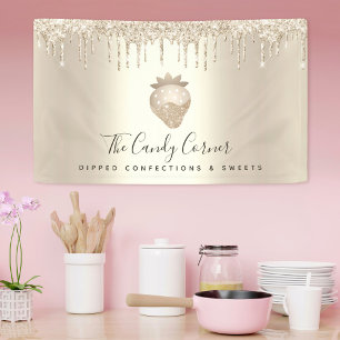 Erdbeere Confection Süßigkeiten Gold Glitzer Tropf Banner