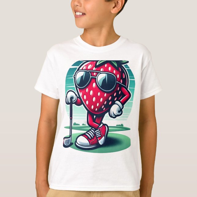 Erdbeere Cool Golfer! - Cartoon Strawberry Golf T-Shirt (Vorderseite)