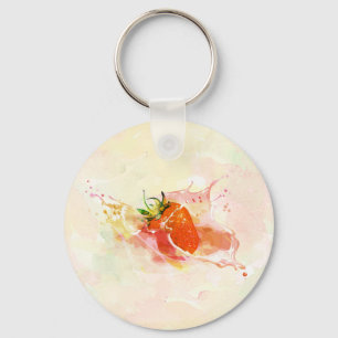 Erdbeere Creme Splash! Aquarell Schlüsselanhänger