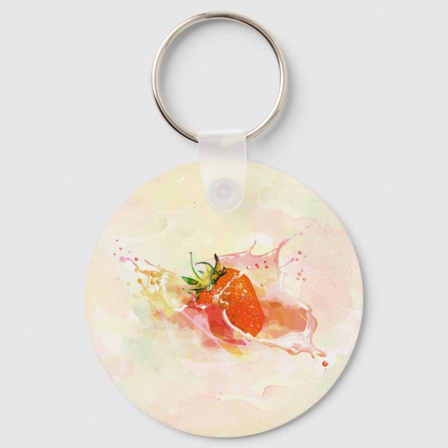 Erdbeere Creme Splash! Aquarell Schlüsselanhänger (Vorderseite)