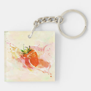 Erdbeere Creme Splash! Aquarell Schlüsselanhänger