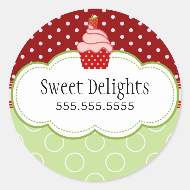 Erdbeere Cupcake Bäckerei Box Siegel Runder Aufkleber (Vorderseite)