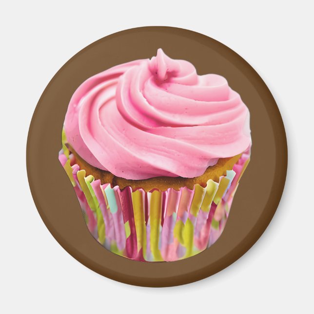 Erdbeere Cupcake mit rosa Zuckerguss Magnet (Vorne)
