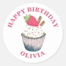 Erdbeere Cupcake Sticker - Rosa Herzsprinklen