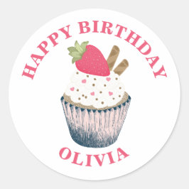 Erdbeere Cupcake Sticker - Rosa Herzsprinklen