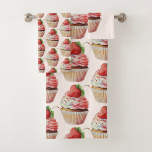 Erdbeere Cupcake Sweet Dessert Muster Badhandtuch Set