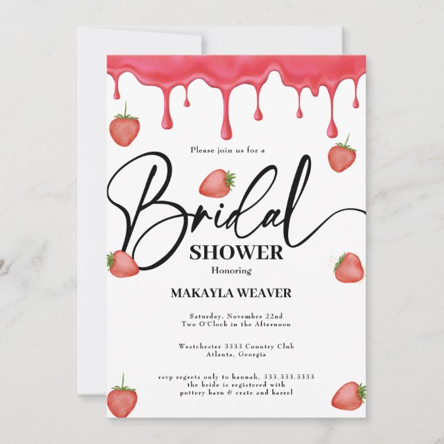 Erdbeere Das ist eine Einladung zur Brautdusche (Vorderseite)