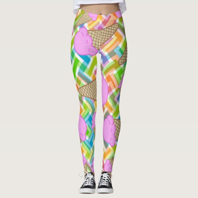 Erdbeere Eis Creme Leggings (Vorderseite)