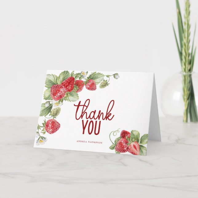 Erdbeere | Elegantes Script Dankeschön Card Dankeskarte (Vorderseite)