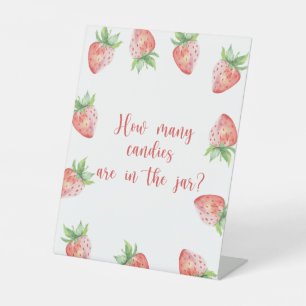 Erdbeere - erraten Sie, wie viele Bonbons Poster Sockelschild