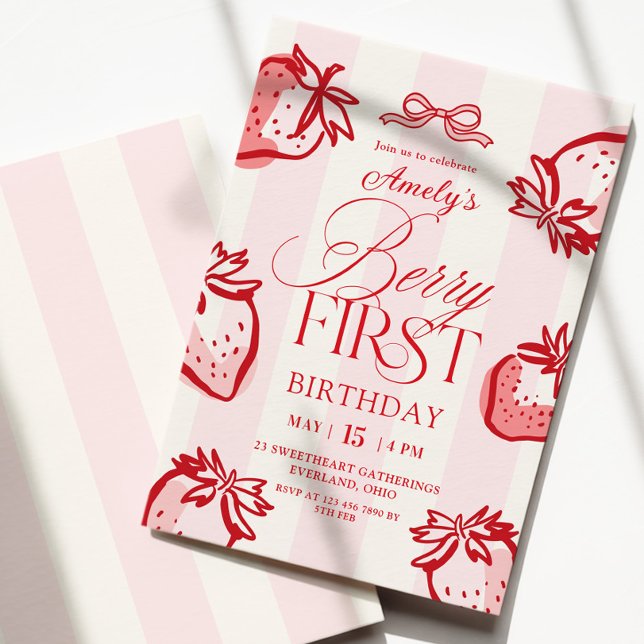 Erdbeere Erste Handgezeichnete Erdbeere Geburtstag Einladung (Von Creator hochgeladen)