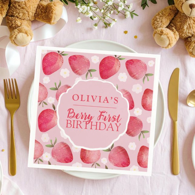 Erdbeere Erste Rote Erdbeere Geburtstag Serviette (Von Creator hochgeladen)