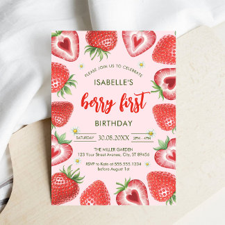 Erdbeere erster Geburtstag 1. Geburtstagseinladung Einladung