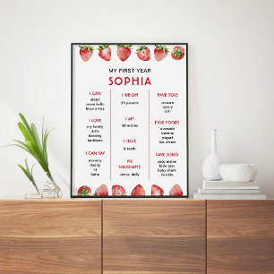 Erdbeere erster Geburtstag Meilenstein Poster