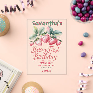 Erdbeere Erster Geburtstag Strawberry One Sweet Be Acryleinladungen