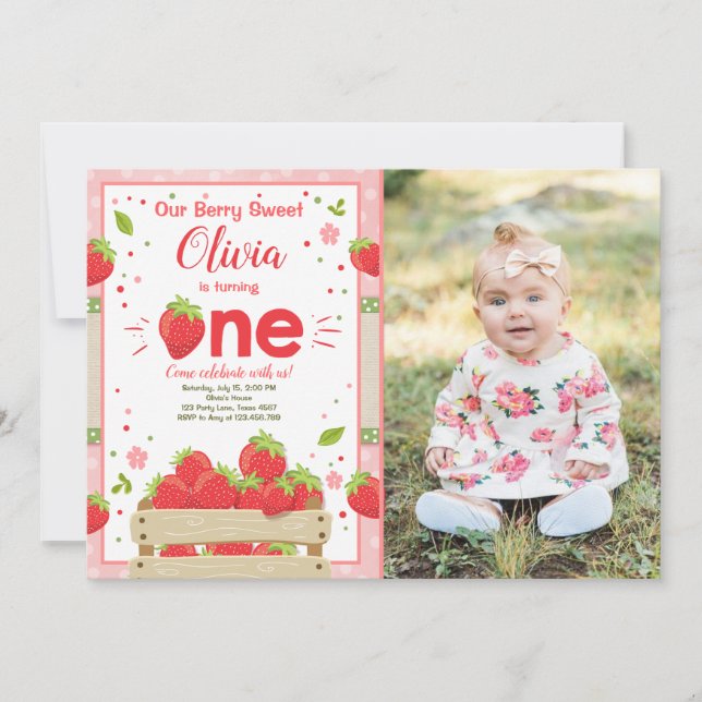 Erdbeere Erstgeburtstag Einladung Sommerfrucht (Vorderseite)